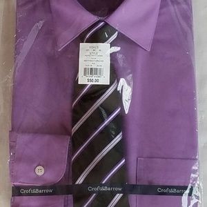 Croft & Barrow Dress Shirt & Tie S 14.5-15 32/33 Men Purple Fitted NWT